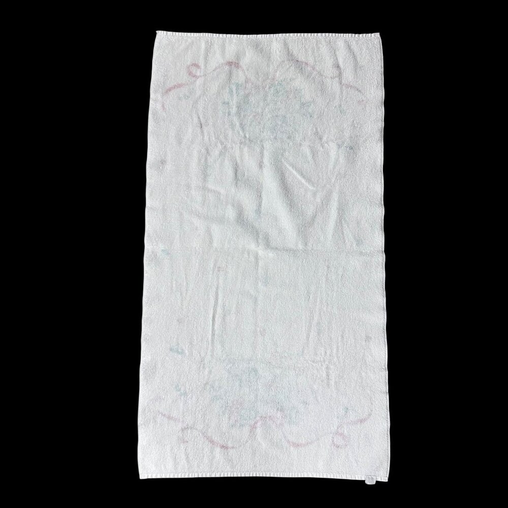 Vintage Bath Towel 1980s Seagull Floral Bouquet Romantic Cottagecore Pink Green - Picture 3 of 8